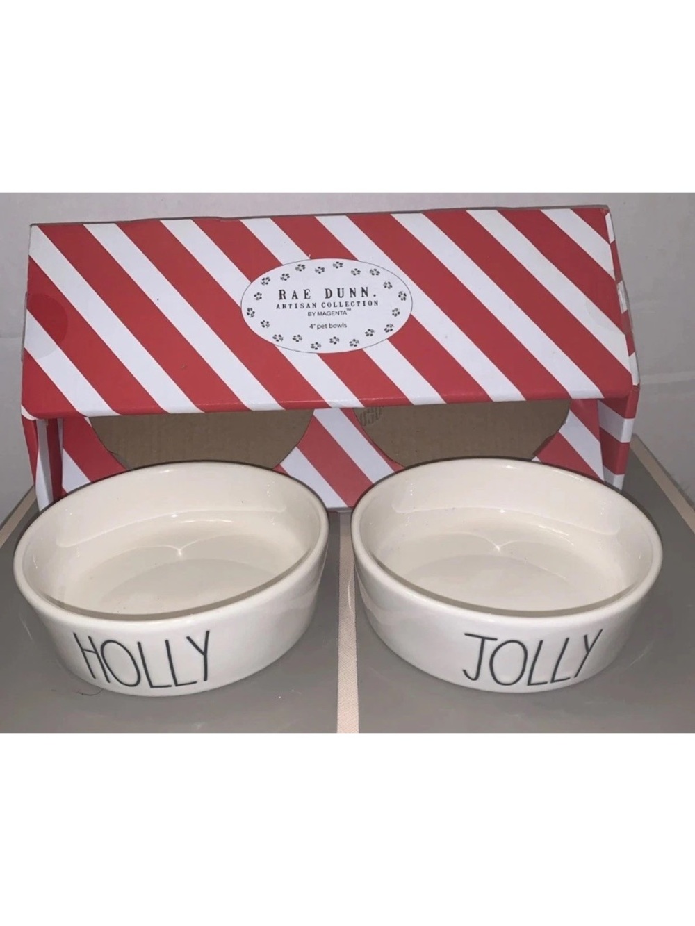 Rae Dunn Christmas Dog Bowls Holly Jolly Holiday Pet Bowls NIB